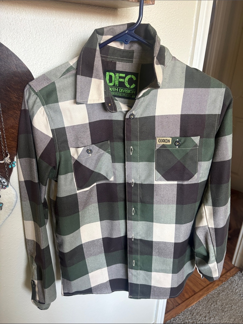 DIXXON Green Black Cream Plaid Long-Sleeve Shirt YL